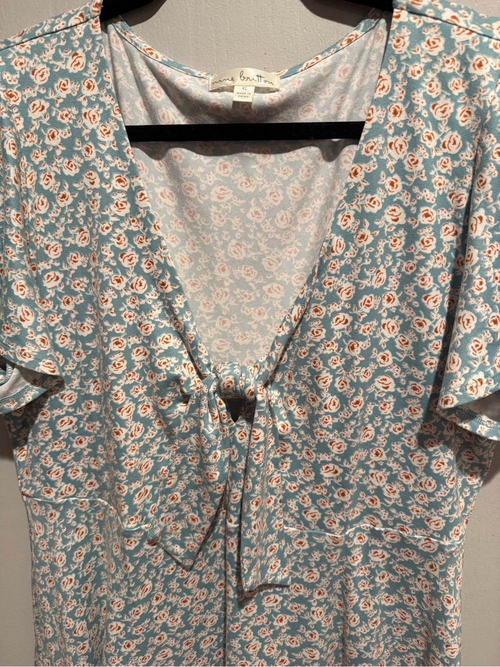 Nine briton Light Blue Floral Tie-Front Tunic